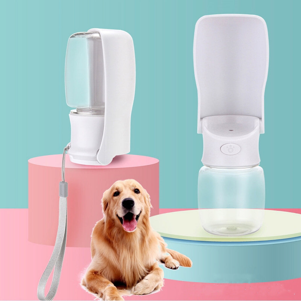 Portable leak-proof dog water bottle with foldable trough for travel