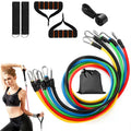 Eleven-piece resistance bands set with handles, anchor, and carry bag