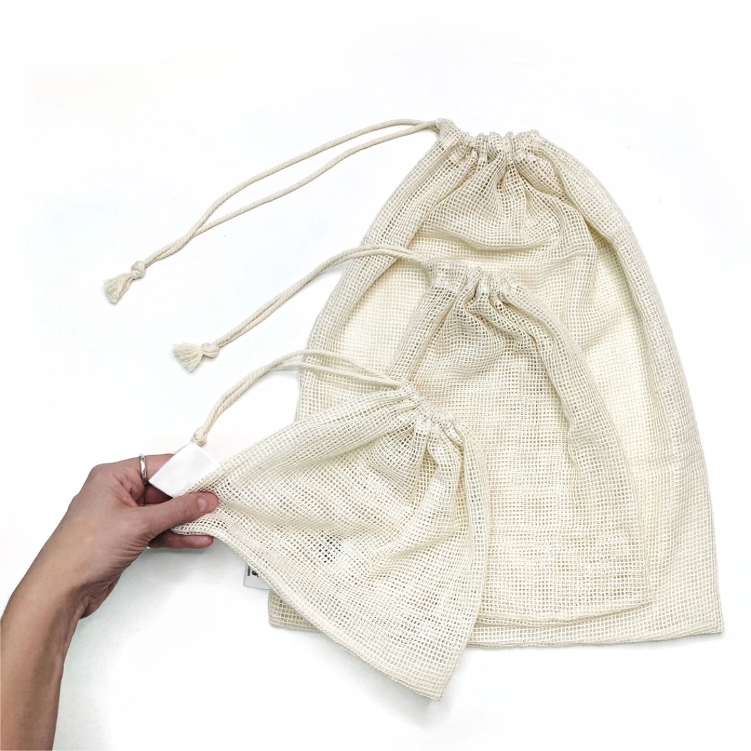 Reusable Cotton Mesh Produce Bags (Set of 2) — Plastic-Free Grocery Bags