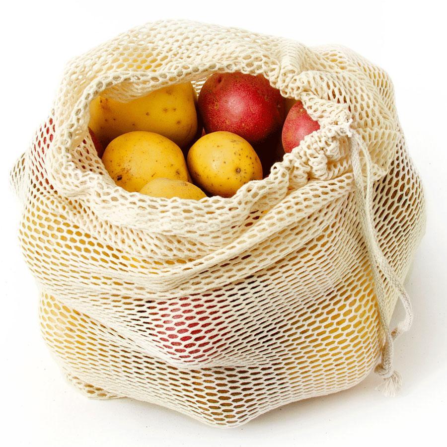 Reusable Cotton Mesh Produce Bags (Set of 2) — Plastic-Free Grocery Bags